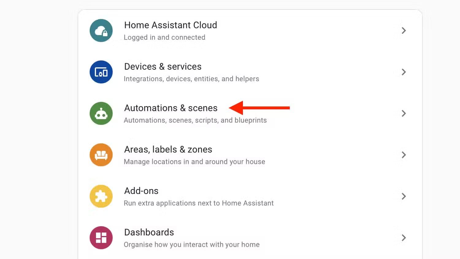 automations-and-scenes-menu-in-home-assistant تحديد هوية الطارقين تلقائيًا باستخدام الذكاء الاصطناعي في Home Assistant