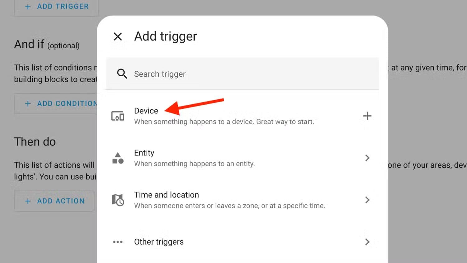 device-trigger-option-in-home-assistant تحديد هوية الطارقين تلقائيًا باستخدام الذكاء الاصطناعي في Home Assistant
