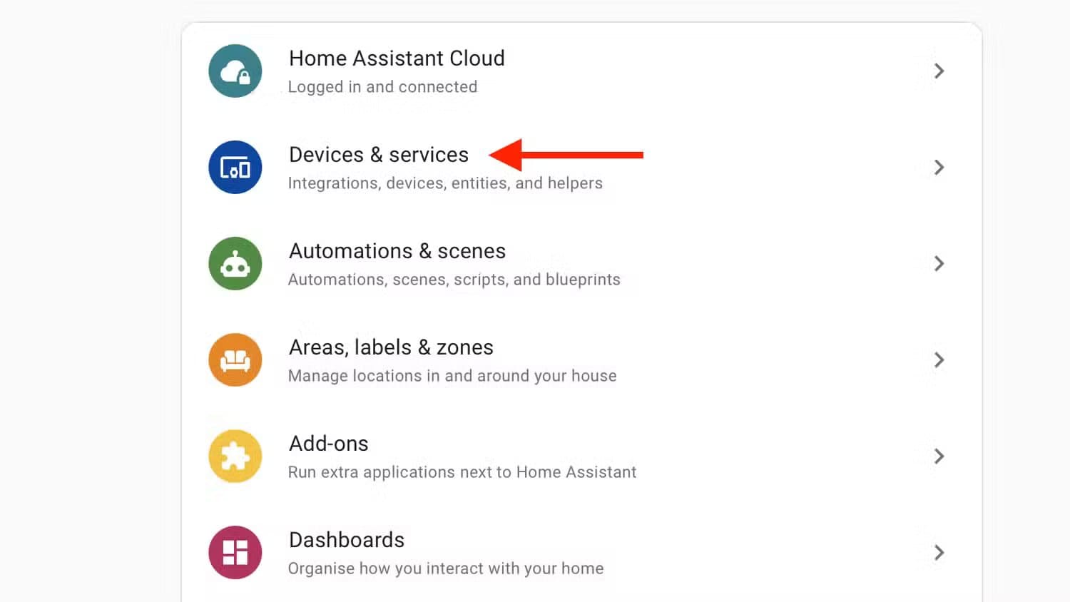 devices-and-services-menu-in-home-assistant تحديد هوية الطارقين تلقائيًا باستخدام الذكاء الاصطناعي في Home Assistant