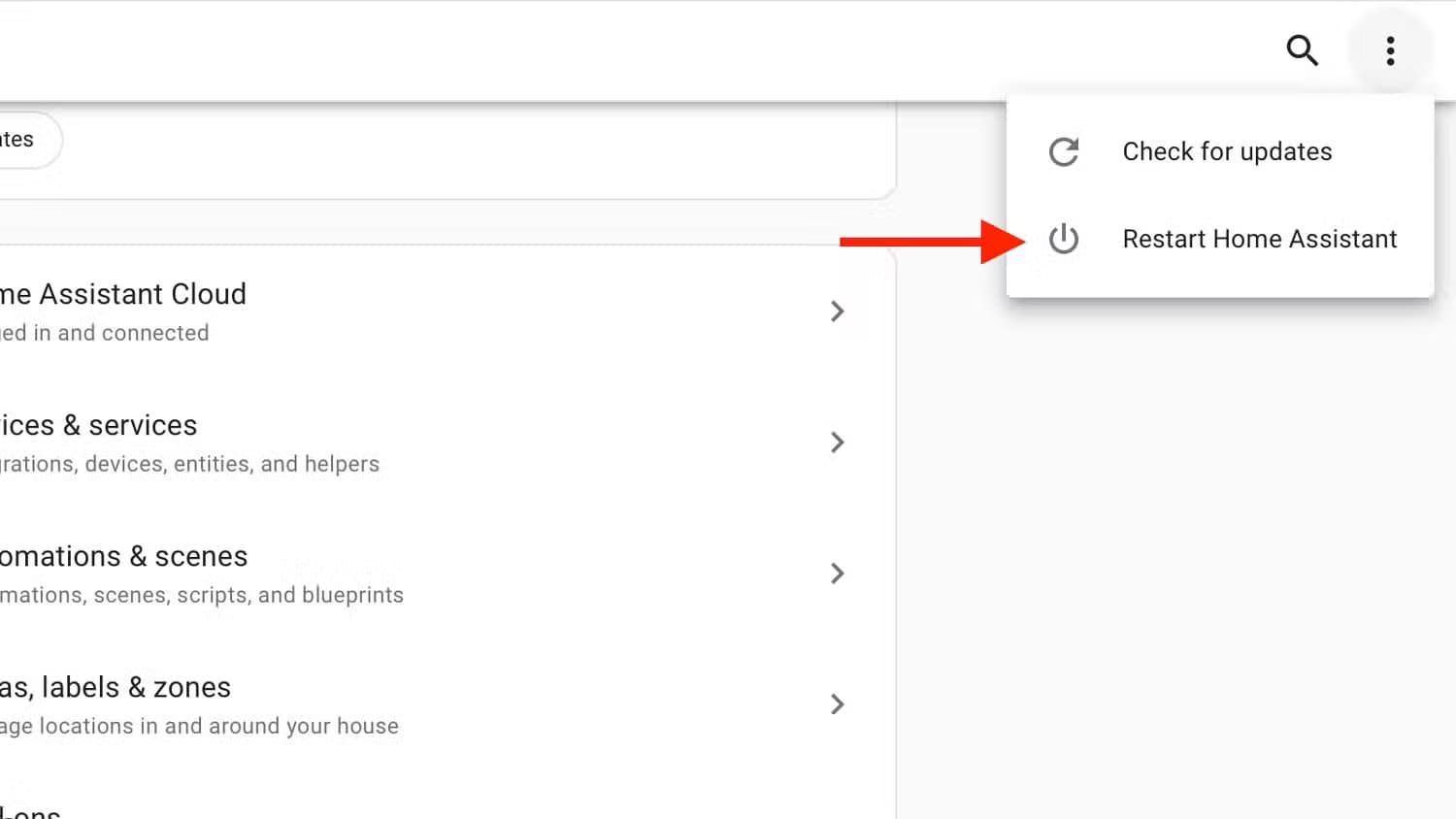 restart-home-assistant-option-in-home-assistant تحديد هوية الطارقين تلقائيًا باستخدام الذكاء الاصطناعي في Home Assistant