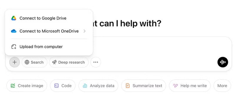 the-options-to-connect-to-google-drive-and-microsoft-onedrive-in-chatgpt-on-web ميزات ChatGPT المتاحة فقط على منصات محددة وكيفية الاستفادة منها