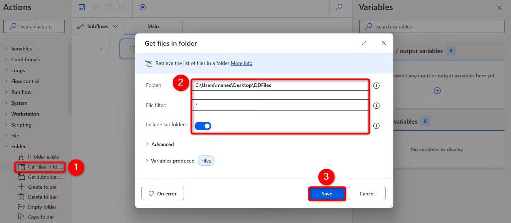 13-get-files-to-archive أدوات Power Automate لتسريع المهام اليومية على Windows 11