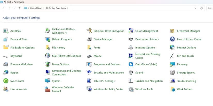 control-panel-windows-11 أدوات كلاسيكية لا تزال مخفية داخل نظام Windows