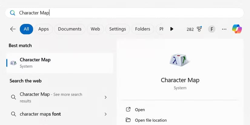 open-character-map-windows-11 أدوات كلاسيكية لا تزال مخفية داخل نظام Windows