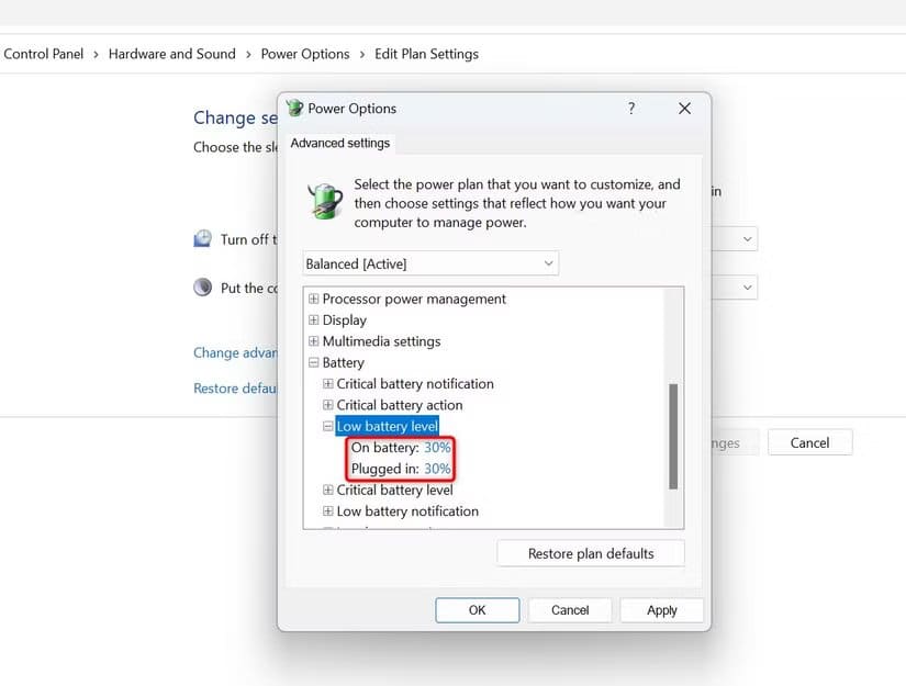 2-set-battery-alert-percentage الحل النهائي لتفعيل تنبيهات البطارية المخصصة على Windows 11