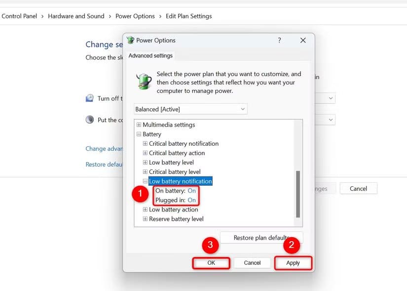 3-set-battery-level-notification الحل النهائي لتفعيل تنبيهات البطارية المخصصة على Windows 11