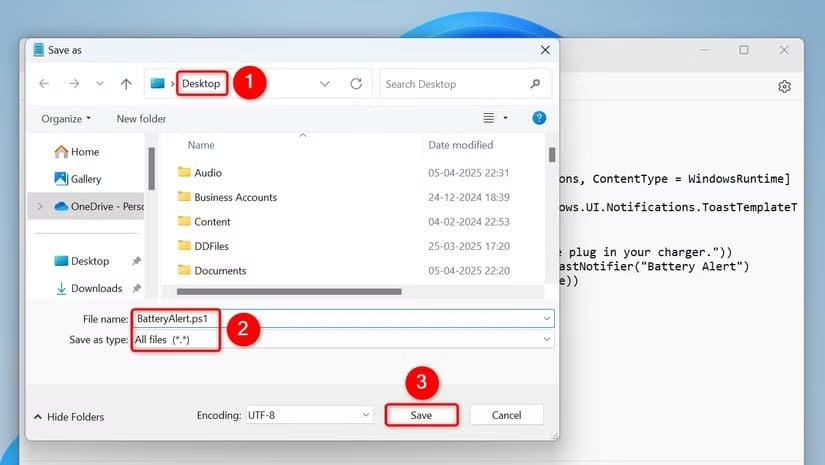4-save-battery-level-script الحل النهائي لتفعيل تنبيهات البطارية المخصصة على Windows 11