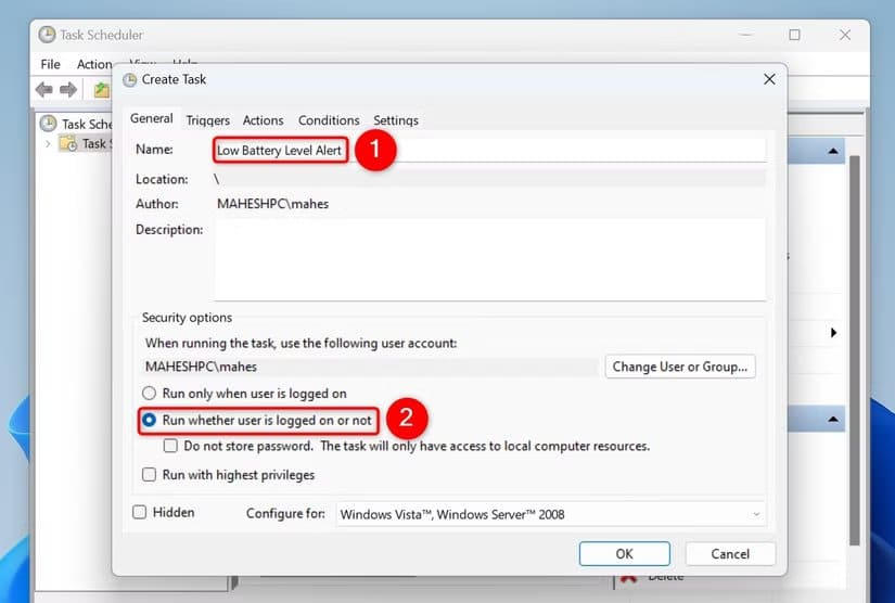 5-create-battery-level-task الحل النهائي لتفعيل تنبيهات البطارية المخصصة على Windows 11