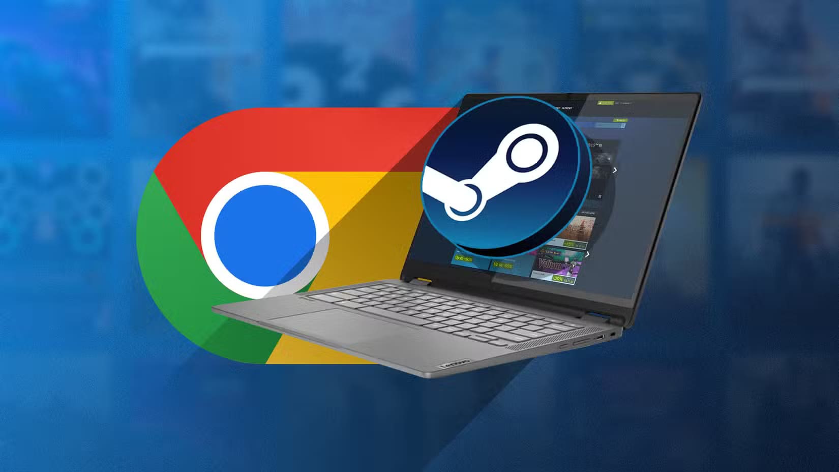 a-chromebook-with-steam-open-with-the-steam-logo-and-the-chrome-logo-next-to-it-1 الفروق الحقيقية بين Linux و ChromeOS عند الاستخدام اليومي