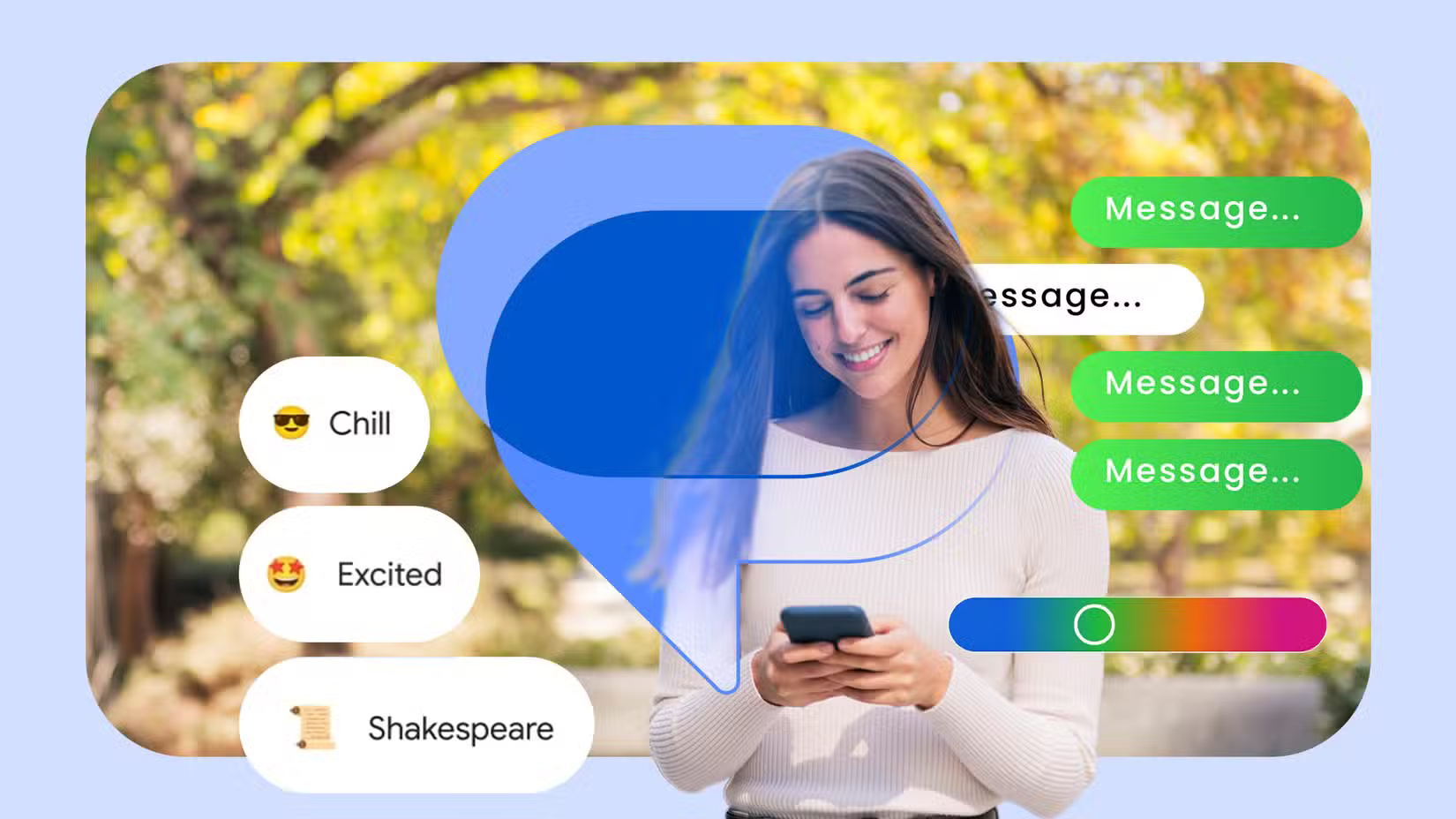 a-woman-using-her-phone-with-messages-beside-her-and-the-google-messages-logo-at-the-center لماذا لم تعد الهواتف الذكية أغلى ما نملكه من أجهزة تقنية