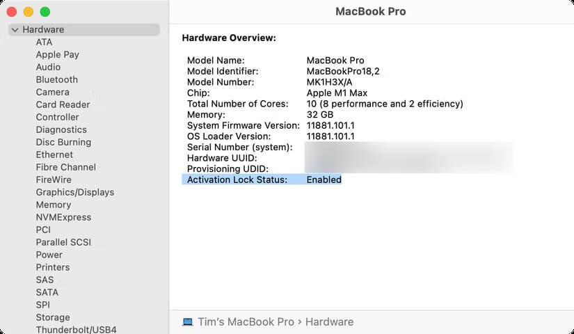 activation-lock-status-on-a-macbook-pro كيفية فحص جهاز Mac مستعمل قبل الشراء
