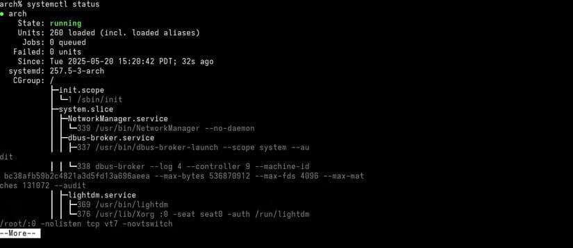 arch-systemctl-status-1 الأسباب التي تجعل توزيعات Linux المستندة إلى systemd مفضلة لدى المستخدمين