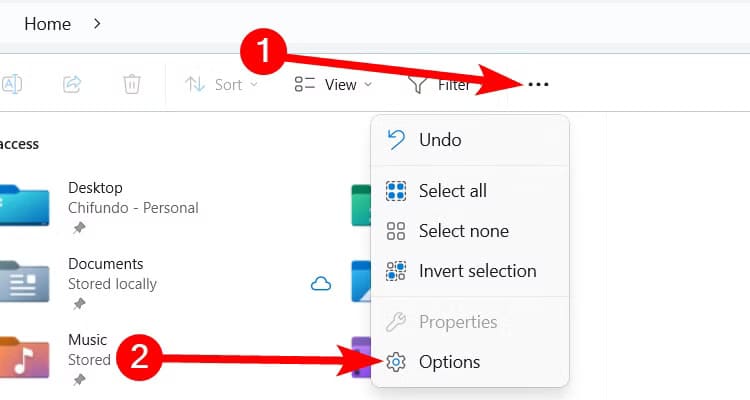 file-explorer-options-menu-windows-1 إعدادات افتراضية في Windows 11 يجب تعطيلها لتحسين الأداء والتجربة