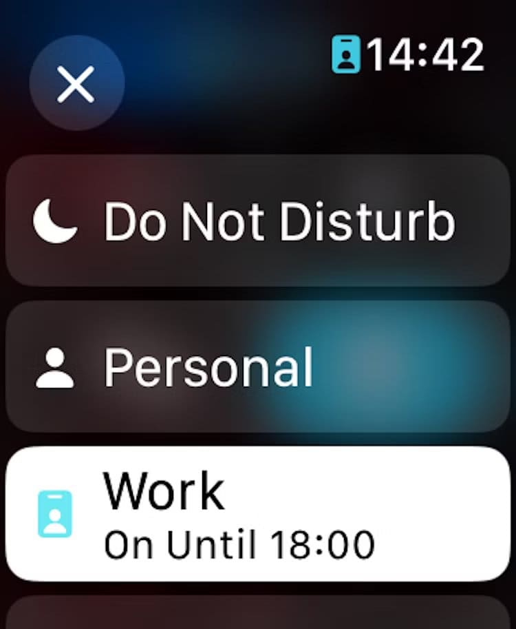 focus-mode-options-from-holding-the-do-not-disturb-icon-in-the-apple-watch-control-center أسرار مذهلة في مركز التحكم Apple Watch لا يعرفها معظم المستخدمين