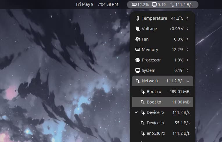 gnome-extension-vitals-showing-network-activity كيف تجعل توزيعة Linux أكثر أمانًا بخطوات بسيطة