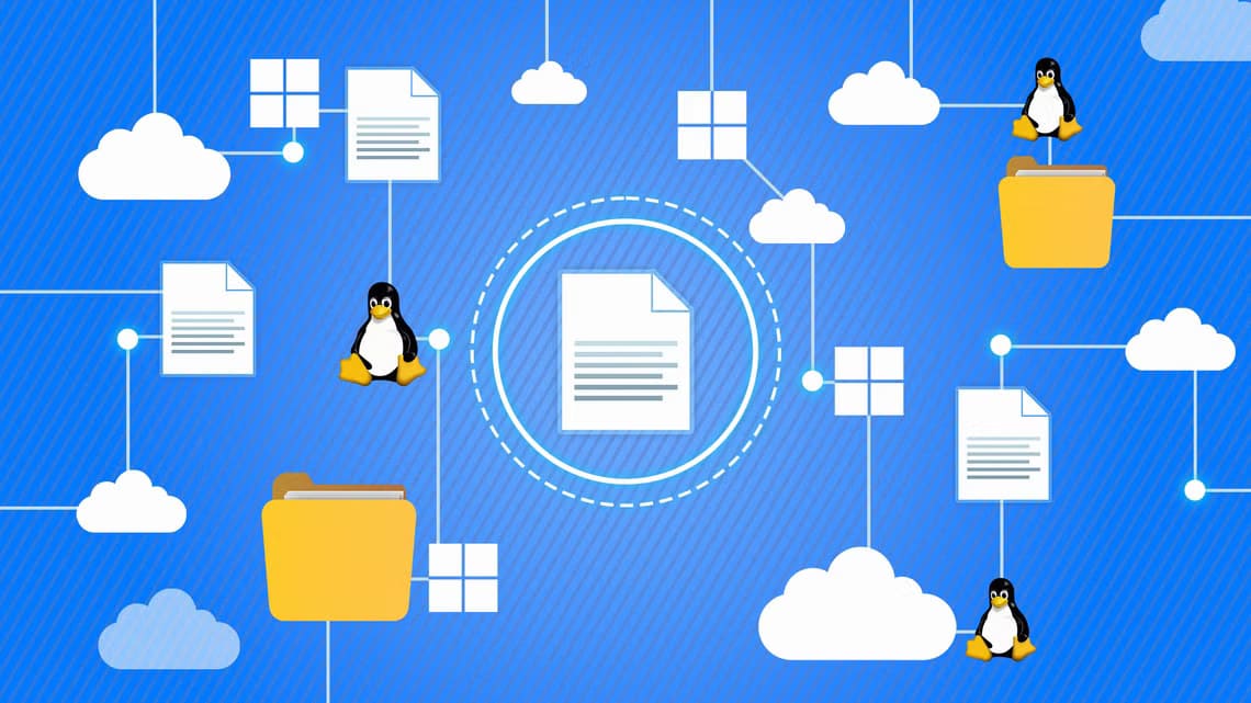 illustration-of-files-and-folders-connected-to-the-cloud-linux-and-windows-1 كيفية معرفة مسار الملف التنفيذي في نظام Linux باستخدام أوامر بسيطة
