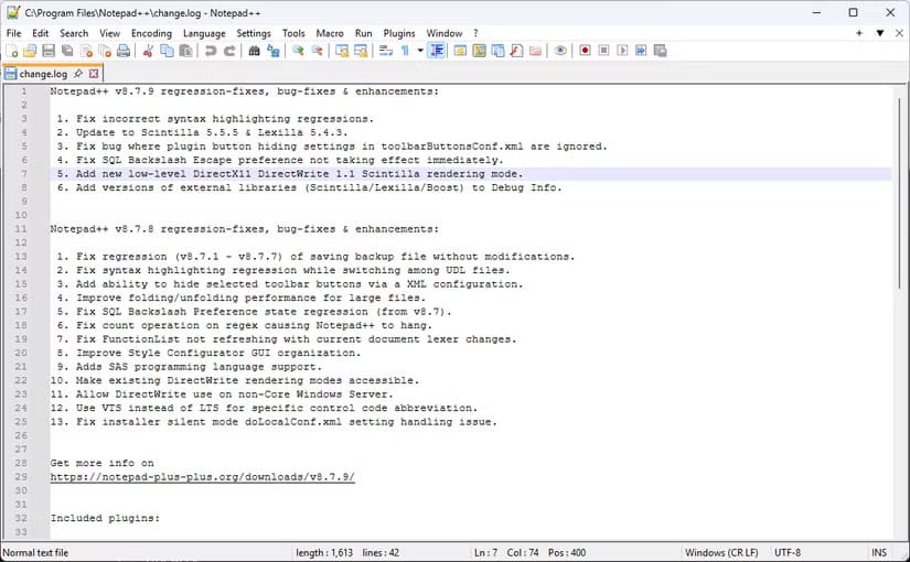 notepad-plus-plus-windows-changelog-open أفضل تطبيقات ويندوز المجانية مفتوحة المصدر التي تستحق التجربة