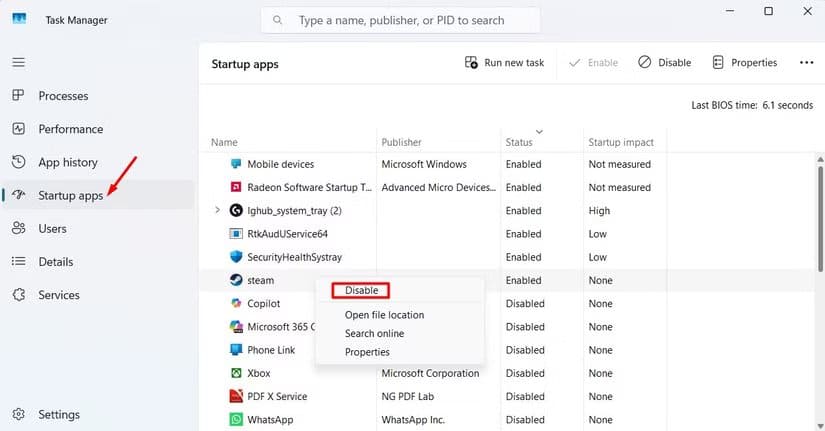 startup-windows-of-the-task-manager تخلّص من هذه العادات لتسريع Windows 11 وتحسين أدائه