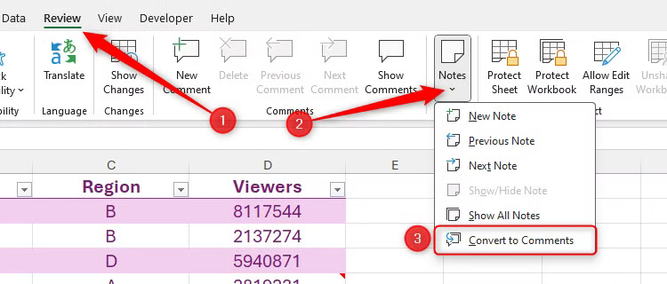 the-convert-to-comments-option-in-the-notes-drop-down-menu-in-microsoft-excel ما الفرق بين الملاحظات والتعليقات في Excel