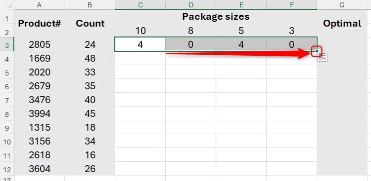 the-fill-handle-in-excel-being-used-to-repeat-the-mod-function-to-a-row دالة MOD في Excel لحل مسائل عملية بخطوات بسيطة