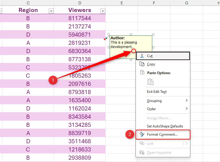 the-format-comment-option-in-the-right-click-menu-of-a-microsoft-excel-note ما الفرق بين الملاحظات والتعليقات في Excel