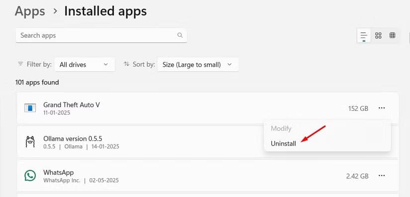 uninstall-option-in-the-windows-settings-app تخلّص من هذه العادات لتسريع Windows 11 وتحسين أدائه