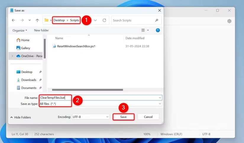 1-save-clear-temp-file-script كيف تجعل Windows 11 يحذف الملفات المؤقتة تلقائيًا دون تدخل