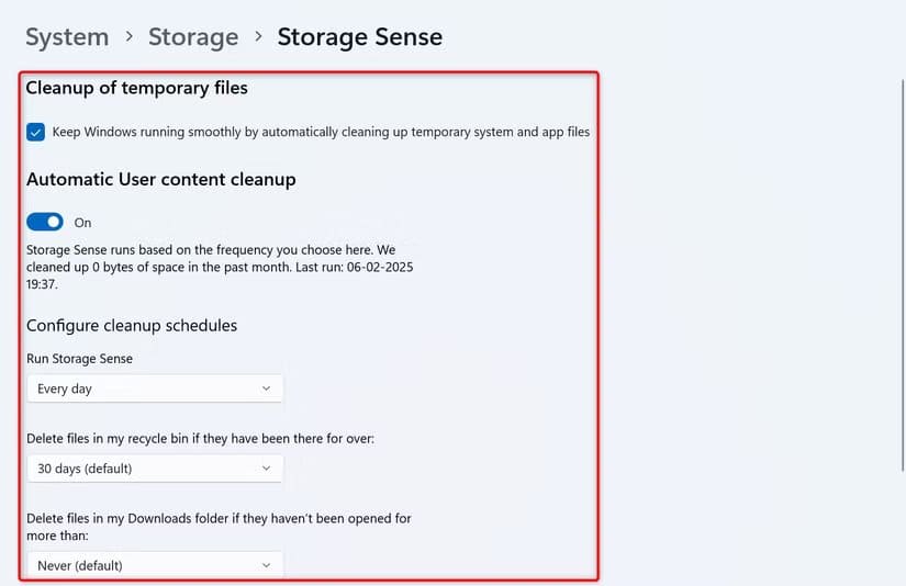 10-storage-sense-configuration كيف تجعل Windows 11 يحذف الملفات المؤقتة تلقائيًا دون تدخل