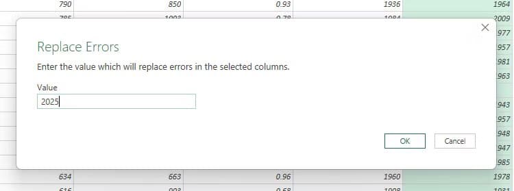 2025-is-typed-into-the-replace-errors-dialog-box-in-excel-s-power-query-editor أوامر في Power Query تُسهّل تنظيف وتحويل البيانات في Excel
