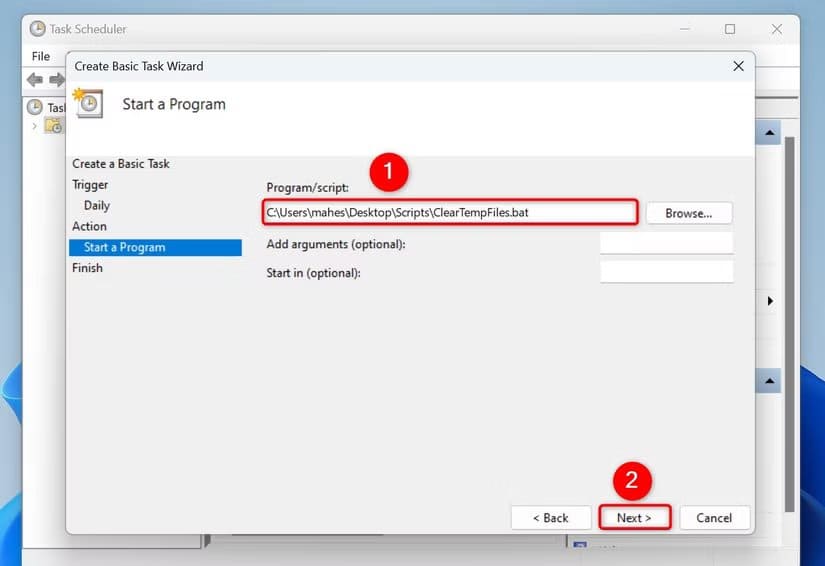 5-clear-temp-file-task-batch-file كيف تجعل Windows 11 يحذف الملفات المؤقتة تلقائيًا دون تدخل