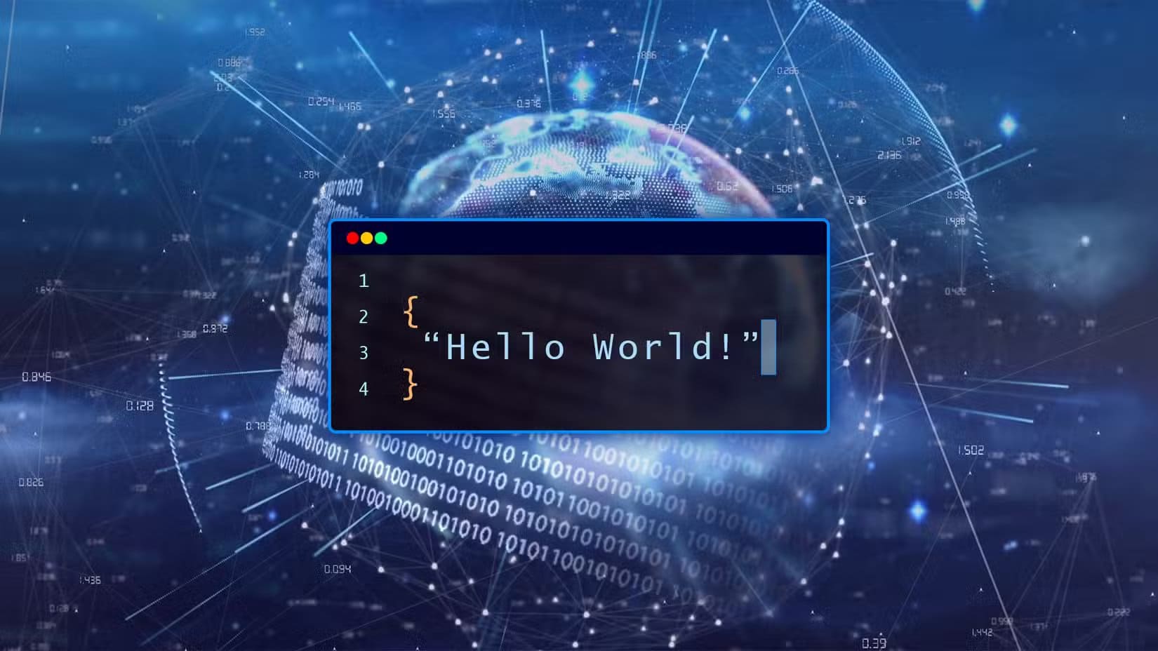a-terminal-displaying-hello-world-with-a-holographic-globe-and-some-binary-code-in-the-background كيف تبدأ تعلم البرمجة بخطوات بسيطة وفعالة