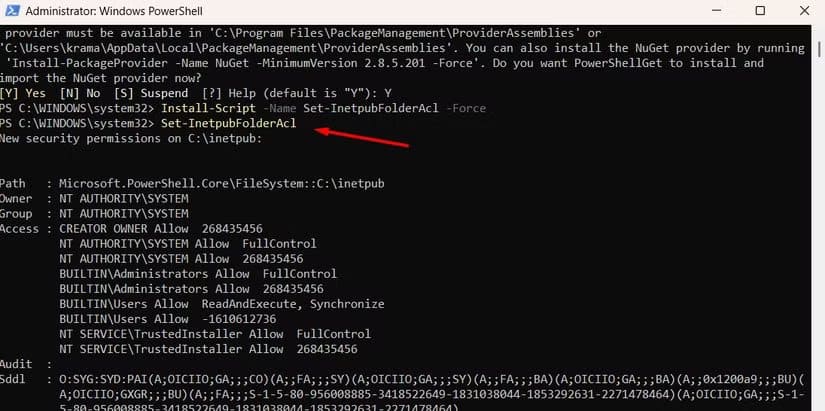command-to-create-inetpub-folder استعادة المجلد الهام في Windows بعد حذفه بالخطأ