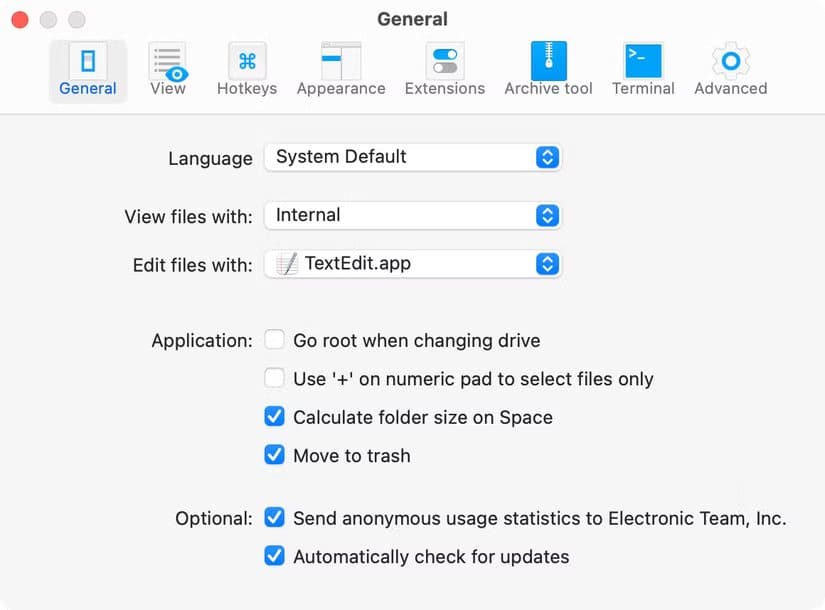 commander-one-for-macos-with-settings-open مدير الملفات الذي يغنيك عن Finder على Mac