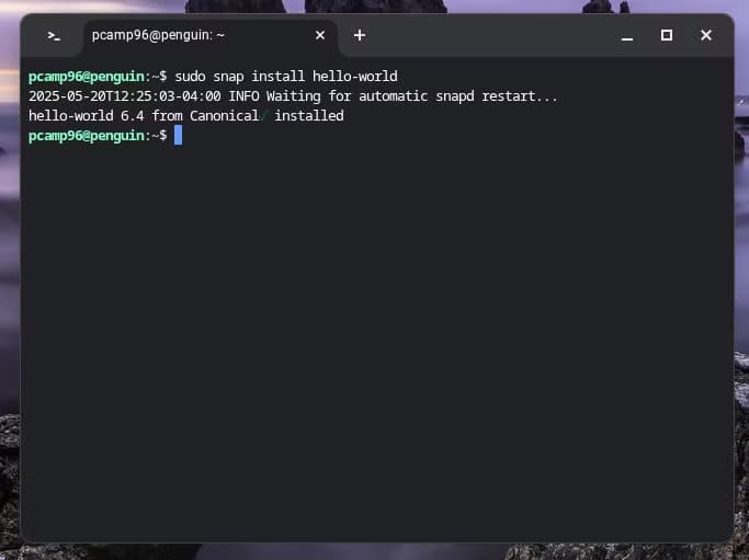 hello-world-snap-package-through-linux-on-a-chromebook كيف تستخدم تطبيقات Linux على Chromebook لتوسيع قدراته