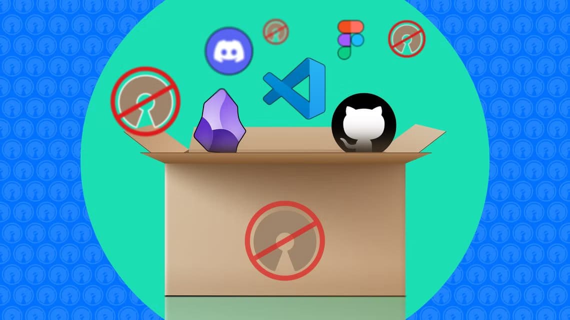 illustration-of-a-cardboard-box-with-a-not-open-source-icon-and-logos-of-some-apps-coming-out-of-it تطبيقات شهيرة يظنها المستخدمون مفتوحة المصدر وهي ليست كذلك