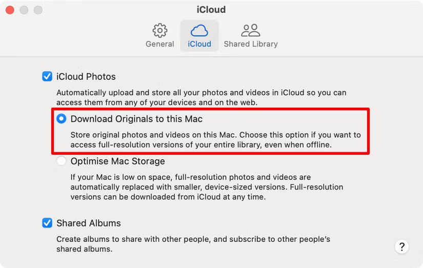 option-to-download-original-photos-to-mac-in-photos-settings طريقة حفظ صور iCloud بدون إنترنت على جهازك المحلي
