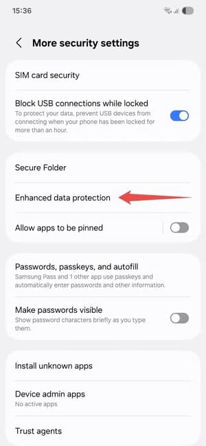 samsung-one-ui-7-more-security-settings-menu كيف تؤمن هاتف سامسونج من السرقة وحماية بياناتك الشخصية بخطوات بسيطة