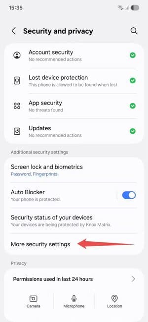 samsung-one-ui-7-security-and-privacy-menu-1 كيف تؤمن هاتف سامسونج من السرقة وحماية بياناتك الشخصية بخطوات بسيطة