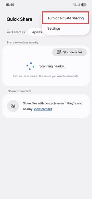 samsung-quick-share-private-sharing كيف تؤمن هاتف سامسونج من السرقة وحماية بياناتك الشخصية بخطوات بسيطة