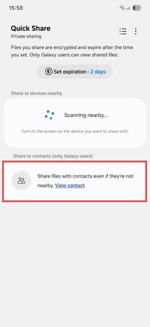 selecting-contacts-to-share-files-to-via-samsung-private-sharing كيف تؤمن هاتف سامسونج من السرقة وحماية بياناتك الشخصية بخطوات بسيطة