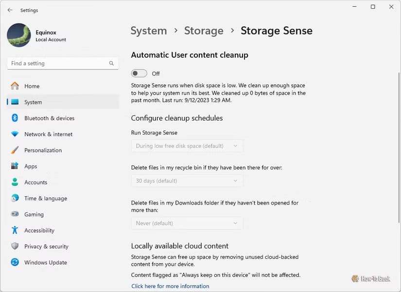 storage-sense تحرير مساحة تخزين Windows 11 بسرعة وأمان