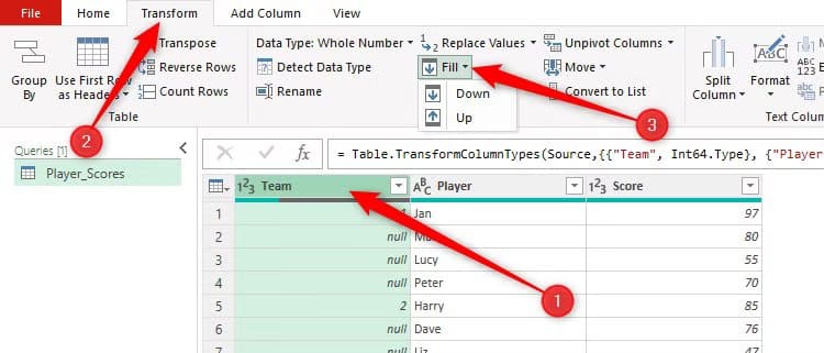 the-fill-drop-down-menu-in-excel-s-power-query-editor-is-expanded أوامر في Power Query تُسهّل تنظيف وتحويل البيانات في Excel