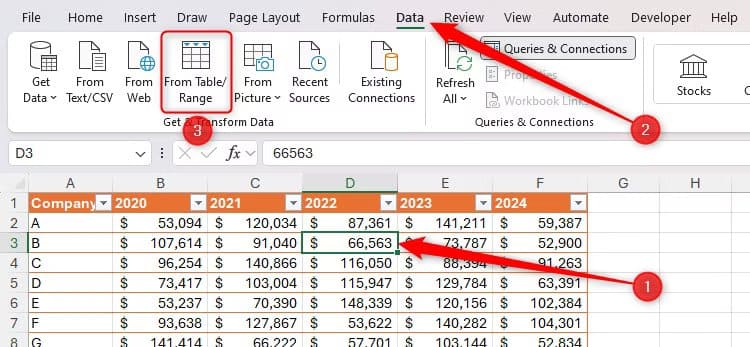 the-from-table-or-range-button-in-excel-s-data-tab-is-selected أوامر في Power Query تُسهّل تنظيف وتحويل البيانات في Excel