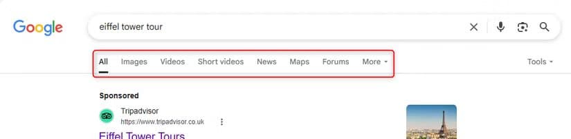 the-google-search-banner-with-the-various-search-types-highlighted أفضل 8 طرق للحصول على نتائج دقيقة عند البحث في Google
