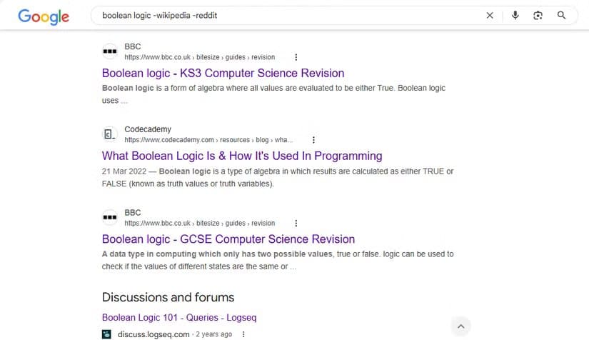 the-google-search-result-for-a-search-that-excludes-two-website-names أفضل 8 طرق للحصول على نتائج دقيقة عند البحث في Google