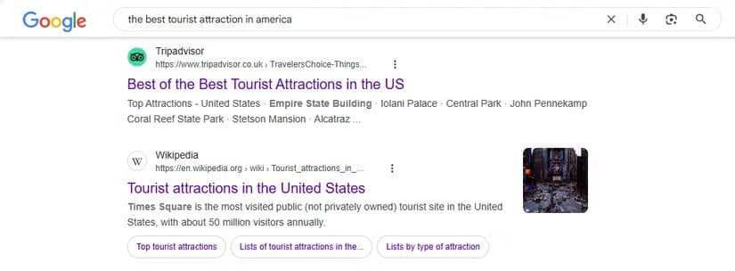 the-google-search-result-for-the-best-tourist-attraction-in-america أفضل 8 طرق للحصول على نتائج دقيقة عند البحث في Google