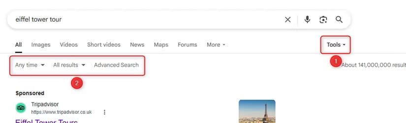 the-google-search-tools-button-is-selected-and-the-search-tool-options-are-displayed أفضل 8 طرق للحصول على نتائج دقيقة عند البحث في Google