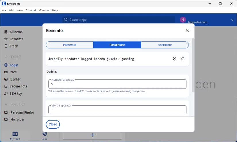 the-passphrase-generator-in-bitwarden أفضل تطبيقات ويندوز مفتوحة المصدر لتحسين الأداء والإنتاجية