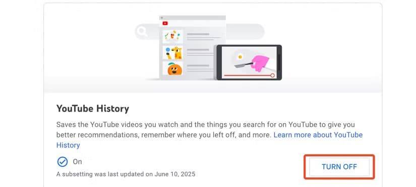 turn-off-watch-history-in-youtube 3 خطوات تجعل YouTube يعرض فيديوهات تناسب اهتماماتك