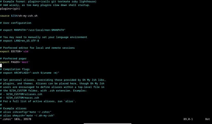 vim-editing-zshrc أدوات Terminal أساسية في Linux يُفضل تثبيتها بعد أي تثبيت جديد
